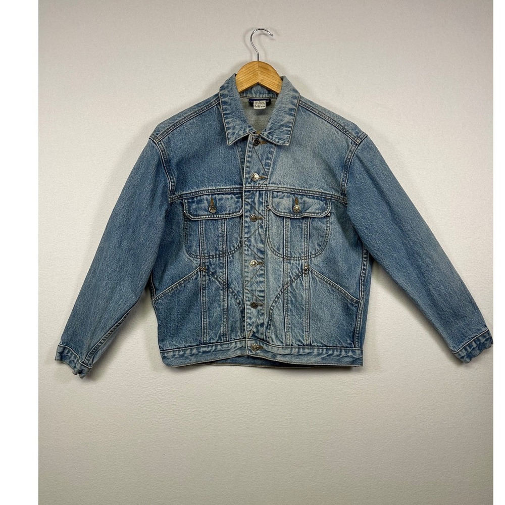 Vintage‎ 90s She Said Womens Small Light Blue Denim Multi Pocket Trucker Jacket